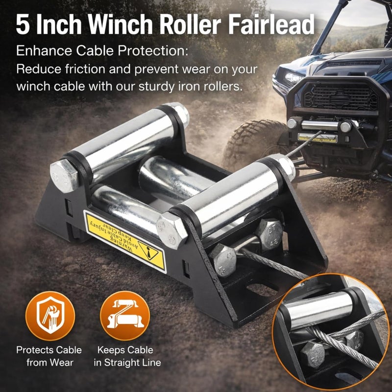 Hopoint 5 Inch Winch Roller Fairlead for Side by Side Cable Guide, Heavy Duty Universal Mount with 125mm Hole Distance, Durable and Reliable Winch Accessories for Towing Needs - Image 4